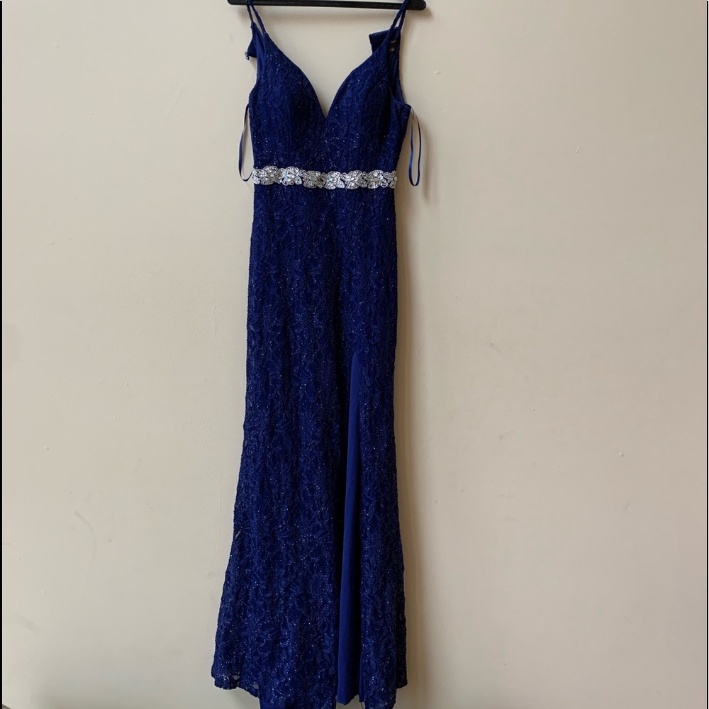 Jodi Kristopher Navy Blue Prom Dress
